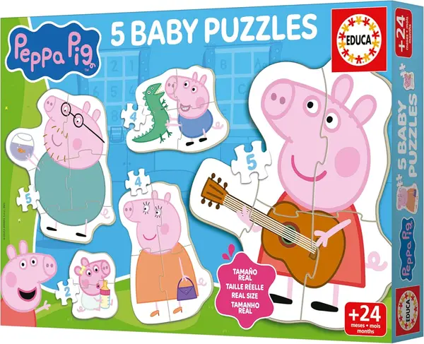 Puzzle pentru copii Educa 5 in 1 - Familia Peppei Pig
