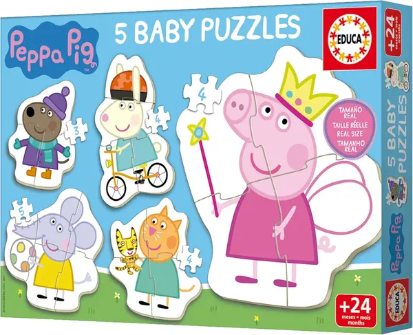 Puzzle pentru copii Educa 5 in 1 - Prietenii lui Peppa Pig