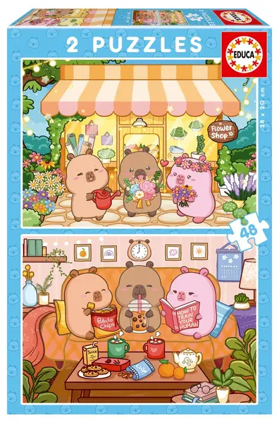 Puzzle pentru copii Educa de 2 x 48 piese - Capibari veseli