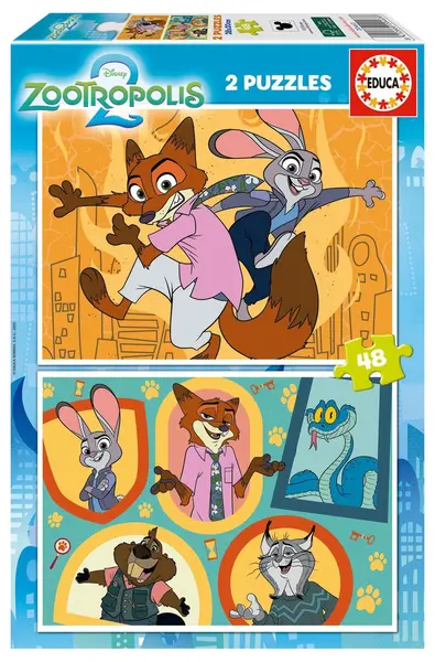 Puzzle pentru copii Educa de 2 x 48 piese - Zootropolis 2
