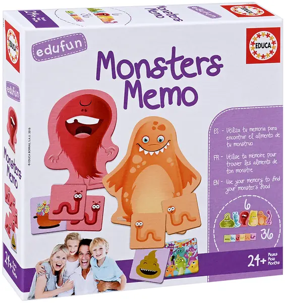 Puzzle pentru copii Educa de 40 de piese - Memo monstrii, joc de carti