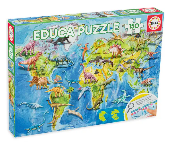 Puzzle pentru copii Educa din 150 de piese - Harta lumii cu dinozauri