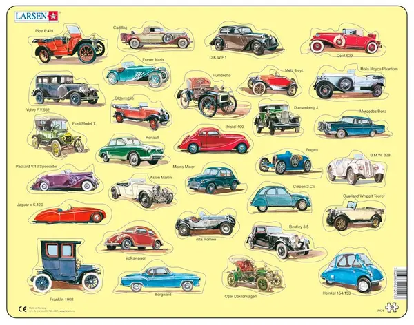 Puzzle pentru copii Larsen din 30 piese - Mașini retro