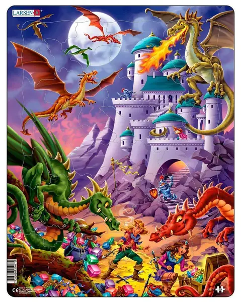 Puzzle pentru copii Larsen din 50 de piese - Dragoni și eroi care păzesc comoara castelului