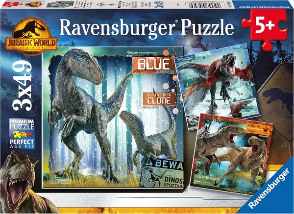 Puzzle pentru copii Ravensburger 3 x 49 piese - Lordul Lumii Jurassic