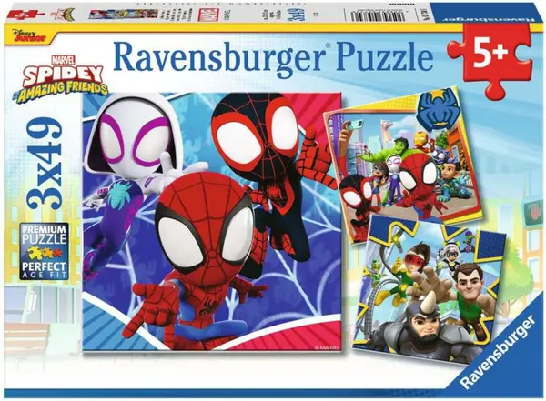 Puzzle pentru copii Ravensburger 3 x 49 piese - Spidey și prietenii săi minunați