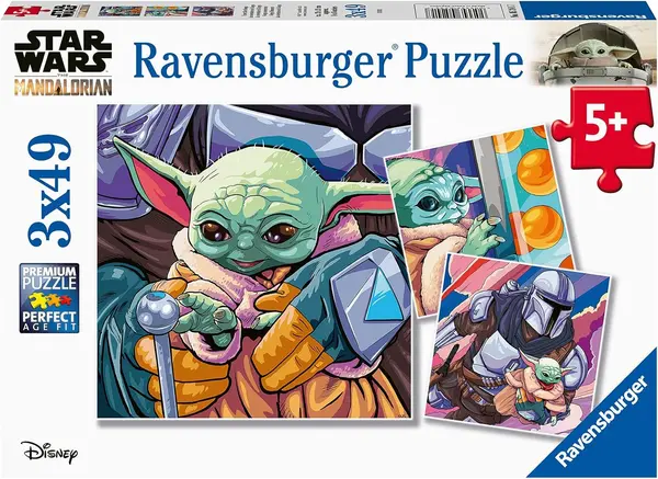 Puzzle pentru copii Ravensburger 3 x 49 piese - The Mandalorian: Grogu Moments
