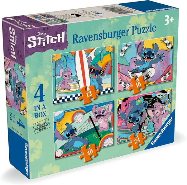 Puzzle pentru copii Ravensburger 4 în 1 - Lilo și Stitch se distrează