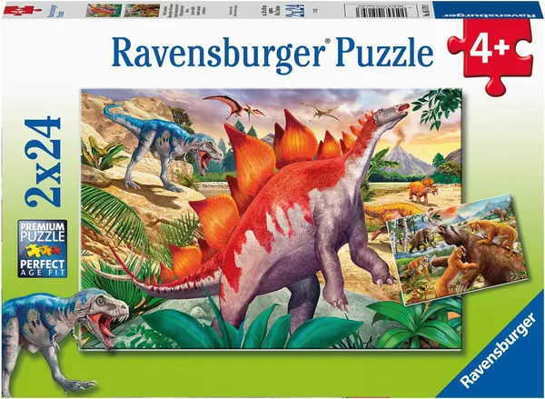 Puzzle pentru copii Ravensburger din 2 x 24 piese -Fauna sălbatică jurasică