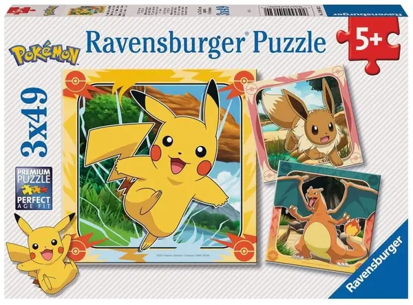 Puzzle pentru copii Ravensburger din 3 x 49 piese - Pokemon