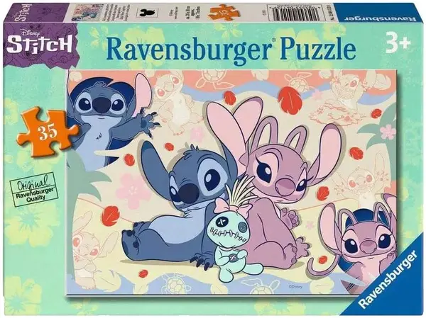 Puzzle pentru copii Ravensburger din 35 piese - Stitch, Angel și Scrump
