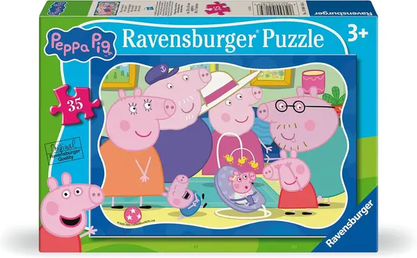 Puzzle pentru copii Ravensburger din 35 piese -Un nou membru în familia Peppa Pig