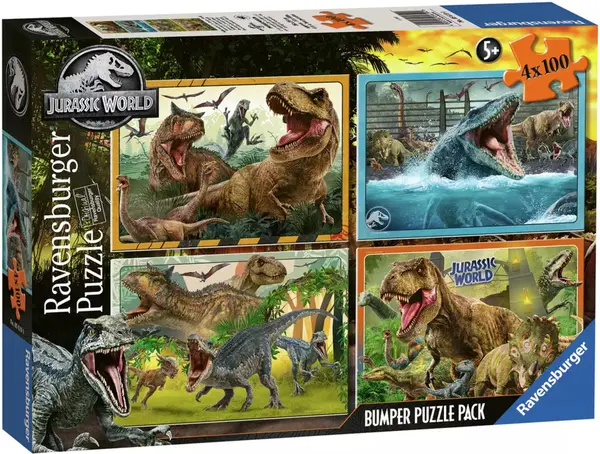 Puzzle pentru copii Ravensburger din 4 x 100 piese - lumea jurasică