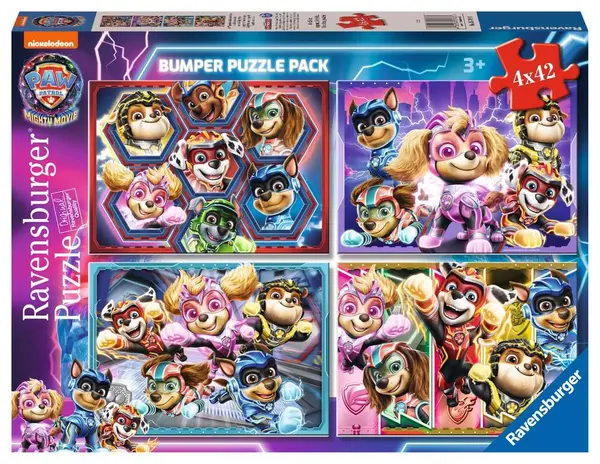 Puzzle pentru copii Ravensburger din 4 x 42 piese - Paw Patrol:Super film
