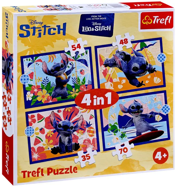 Puzzle pentru copii Trefl 4 в 1 - Vacanța lui Stitch în Hawaii