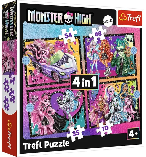 Puzzle pentru copii Trefl 4 în 1 - O zi electrizantă la Monster High