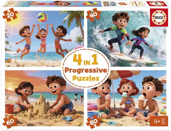 Puzzle progresiv Educa 4 în 1 - Ziua la plajă