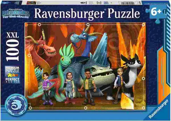 Puzzle Ravensburger din 100 XXL piese - Dragoni: Cele Nouă Tărâmuri