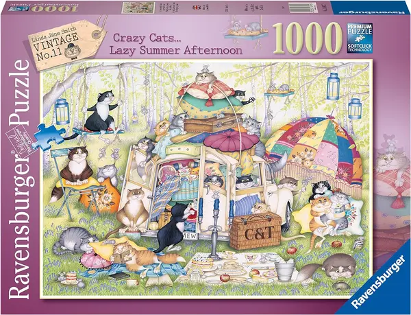 Puzzle Ravensburger din 1000 de piese - Pisicile nebune: După-amiaza leneșă de vară