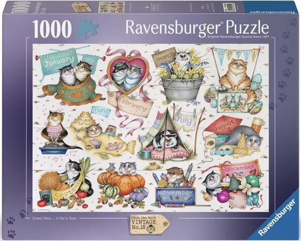 Puzzle Ravensburger din 1000 piese - Crazy Cats: Calendarul pisicilor
