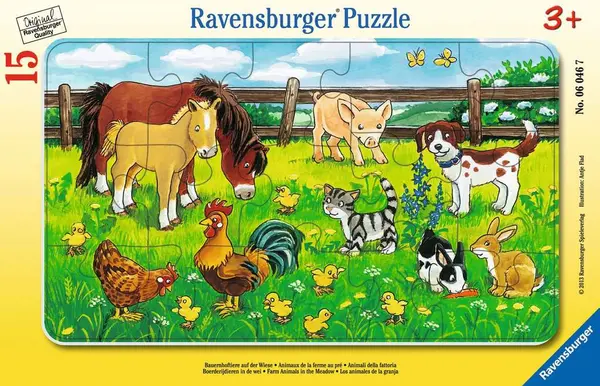 Puzzle Ravensburger din 15 de piese - Farm Animals in the Meadow