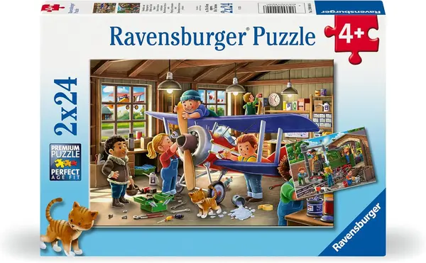 Puzzle Ravensburger din 2 x 24 piese - Reparații de aeronave și trenuri