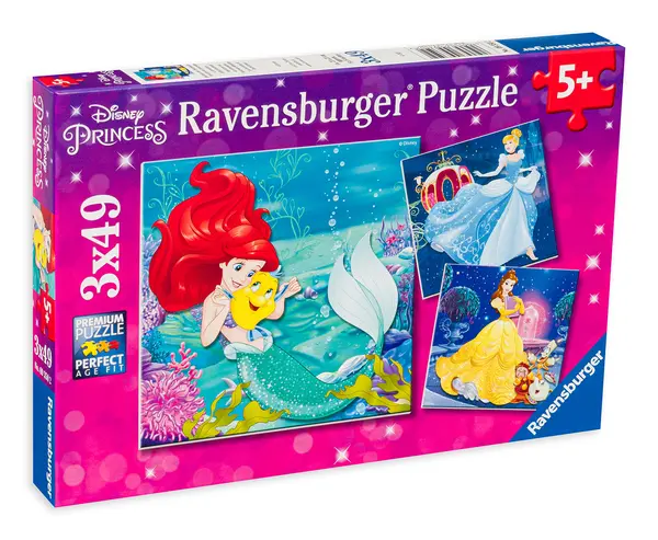 Puzzle Ravensburger din 3 x 49 de piese - Ariel, Bell, Cenusareasa