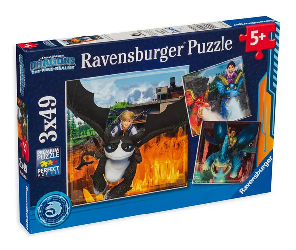 Puzzle Ravensburger din 3 x 49 de piese - Dragoni: Cele 9 lumi