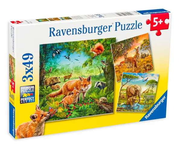 Puzzle Ravensburger din 3 x 49 de piese - Regatul animalelor