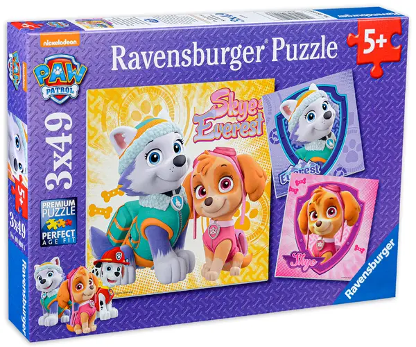 Puzzle Ravensburger din 3 x 49 de piese - Ski si Everest, Patrula catelusilor