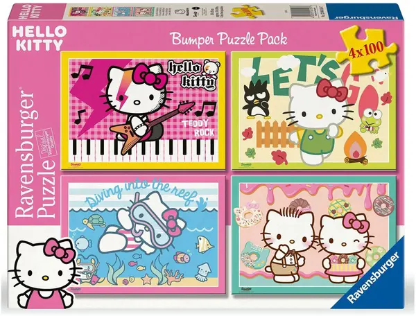 Puzzle Ravensburger din 4 x 100 piese - Haide, Hello Kitty!