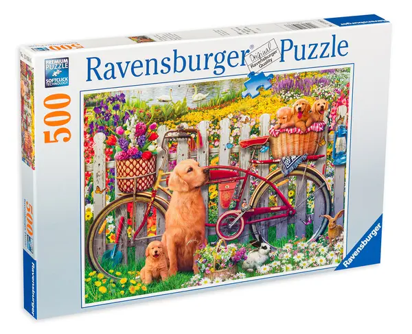 Puzzle Ravensburger din 500 de piese - Cute dogs in the garden