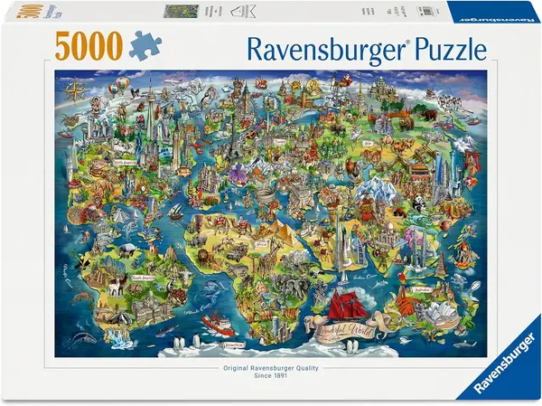 Puzzle Ravensburger din 5000 piese -Hartă ilustrată a lumii