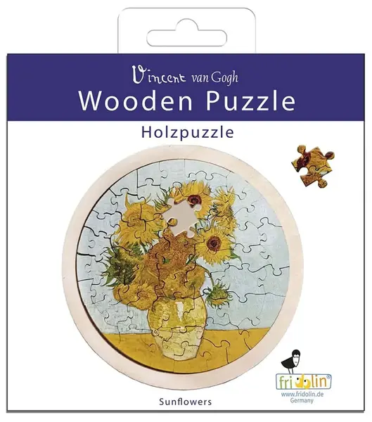 Puzzle rotund din lemn Fridolin din 48 piese - Floarea-soarelui