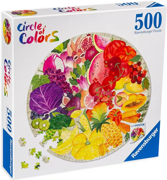 Puzzle rotund Ravensburger din 500 de piese - Fructe si legume