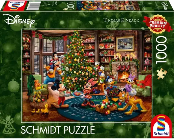 Puzzle Schmidt de 1000 piese - Mickey și Minnie decorează bradul de Crăciun
