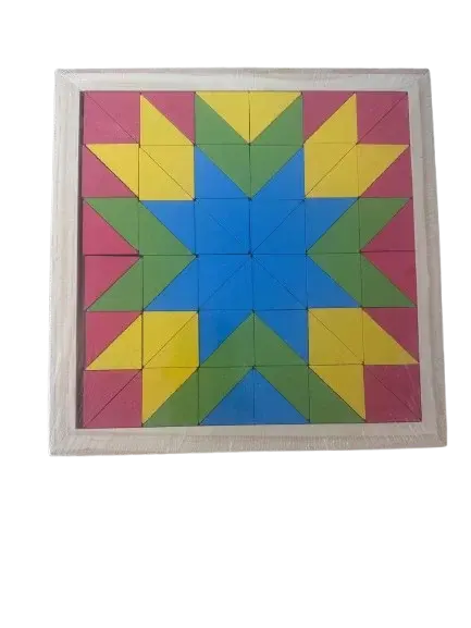 Puzzle Tangram din lemn, piese colorate,23x23x1 cm