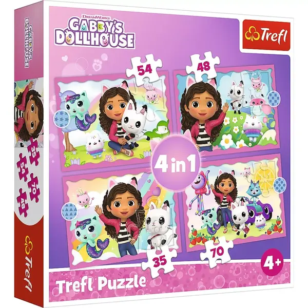Puzzle Trefl 4 in 1, Gabbys Dollhouse, aventurile lui Gabby KID346206, la doar 41,00 lei