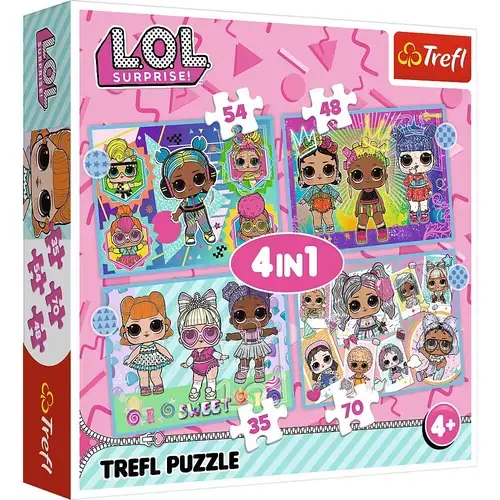 Puzzle Trefl 4 in 1 LOL Cunoaste papusile, 35/48/54/70 piese