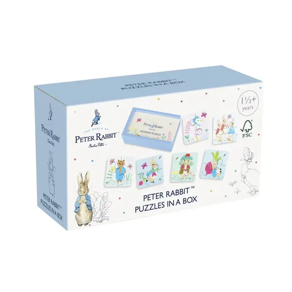 Puzzle-uri Peter Rabbit, in cutie lemn, Orange Tree Toys