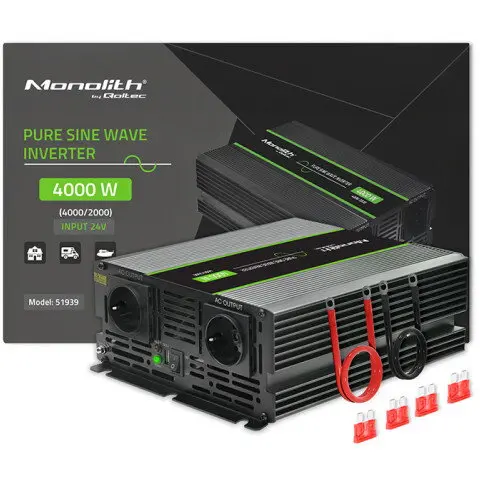 QOLTEC Invertor de tensiune Qoltec Monolith, 51939, 2000W, 4000W varf, Unda sinusoidala pura
