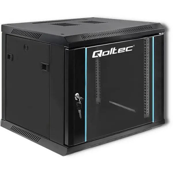 QOLTEC Rack 19 9U, Qoltec, 54466, Capacitate Maxima De Incarcare Statica: 70 Kg, Otel Laminat La Rece Spcc, Sticla Securizata, Utilizare: Servere, Teletehnica, Energetica, Industrie, Usi Frontale Din Sticla Cu Incuietoare, 600 x 500 x 600 mm, Negru