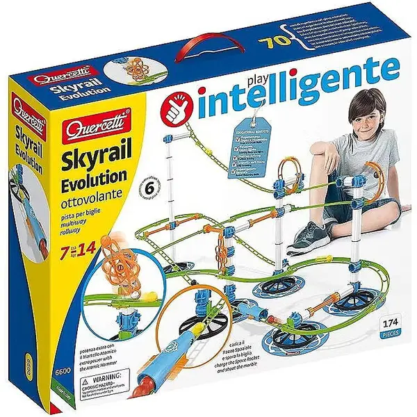 Quercetti Pista de bile Quercetti Skyrail Evolution, 6 metri pista, 174 piese, 10 bile incluse