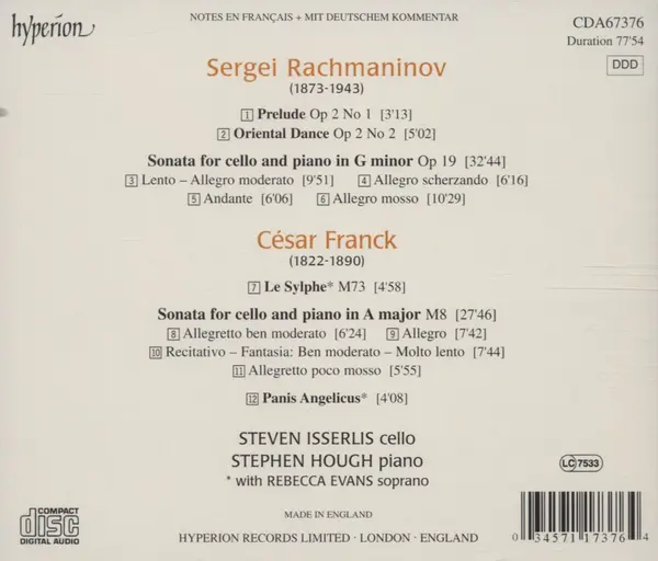 Rachmaninov / Franck: Cello Sonatas | Steven Isserlis, Stephen Hough