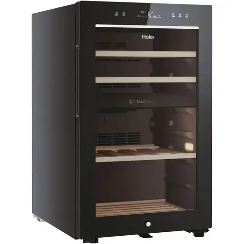 Racitor de vinuri Haier HWS42GDAU1, 42 sticle, WiFi, LED, dual zone, Usa reversibila, Clasa G, H 82 cm, Negru