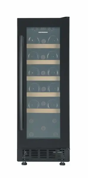 Racitor de vinuri HEINNER HRV-ABI56DRL20, 56 l, Clasa G, 20 sticle (750 ml), Display LED, Control electronic, Lumina LED, 5 rafuri lemn, Usa reversibila, H 82 cm (Negru)