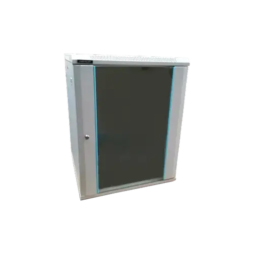 Rack 18U 600x600 DATEUP RAL 7035, montare pe perete, usa din sticla, panouri laterale detasabile si securizate, dezasamblat