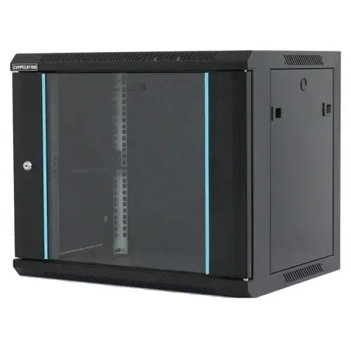 Rack 18U 600x600 DATEUP RAL 9004, montare pe perete, usa din sticla, panouri laterale detasabile si securizate, dezasamblat