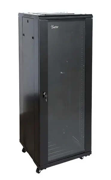 Rack 22U, 19 inch, montaj pe podea, cu roti, usa sticla, 600x 600, Safer RACK22U6060-FLOOR