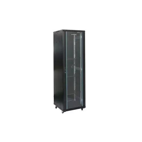 Rack 22U 600x600 DATEUP RAL 9004, montare pe podea, usa din sticla, panouri laterale detasabile si securizate, dezasamblat